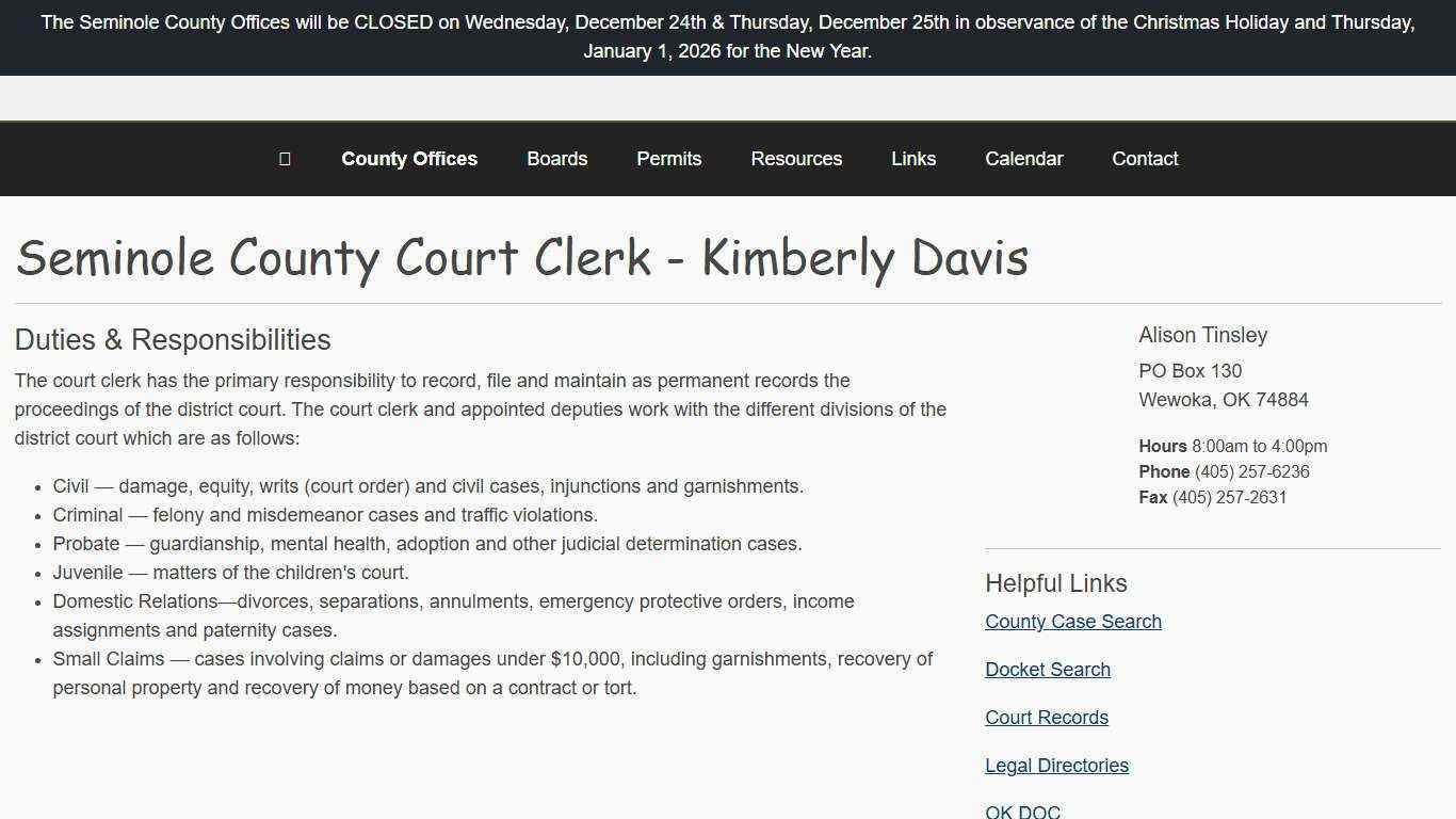 Court Clerk - Seminole County OK