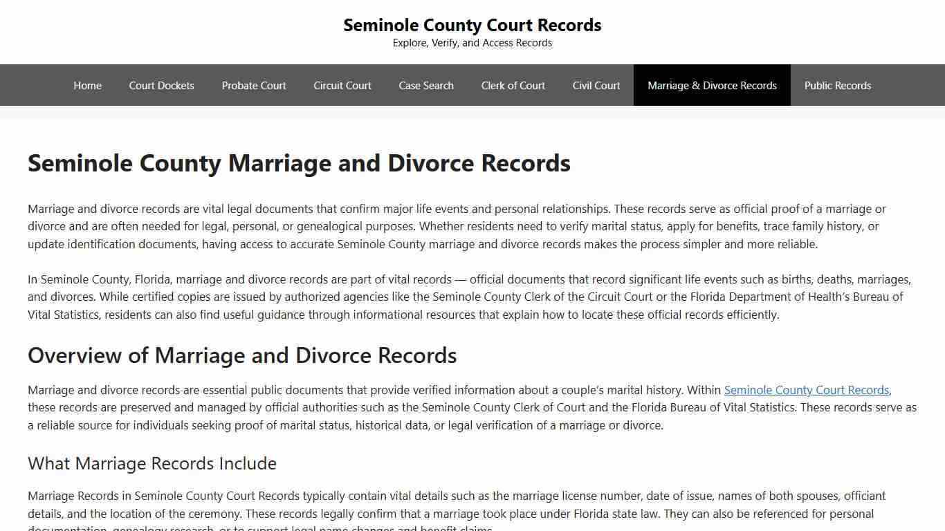 Seminole County Marriage and Divorce Records - Seminole County Court Records